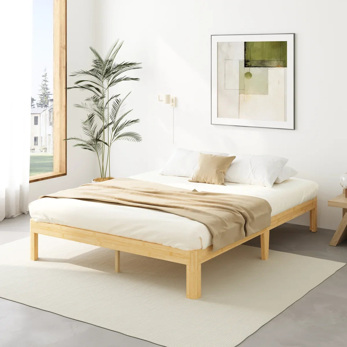 ZIYOO queen wood platform bed frame with headboardless design
