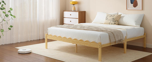 Low Profile 14" Solid Wood Platform Bed with Wooden Slats, Naturalista Classic King Bed Frame, No Box Spring Needed, Easy Set Up, Holds Up to 1200lbs shopping