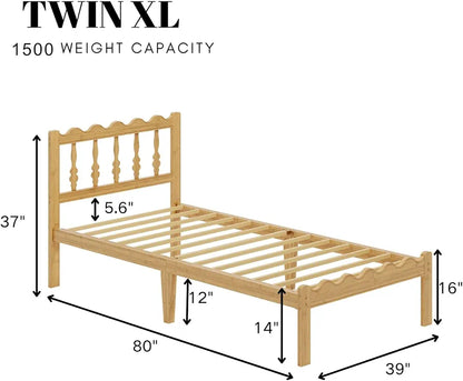 14" Twin XL Bamboo Bed Frame with Wavy Headboard & Footboard