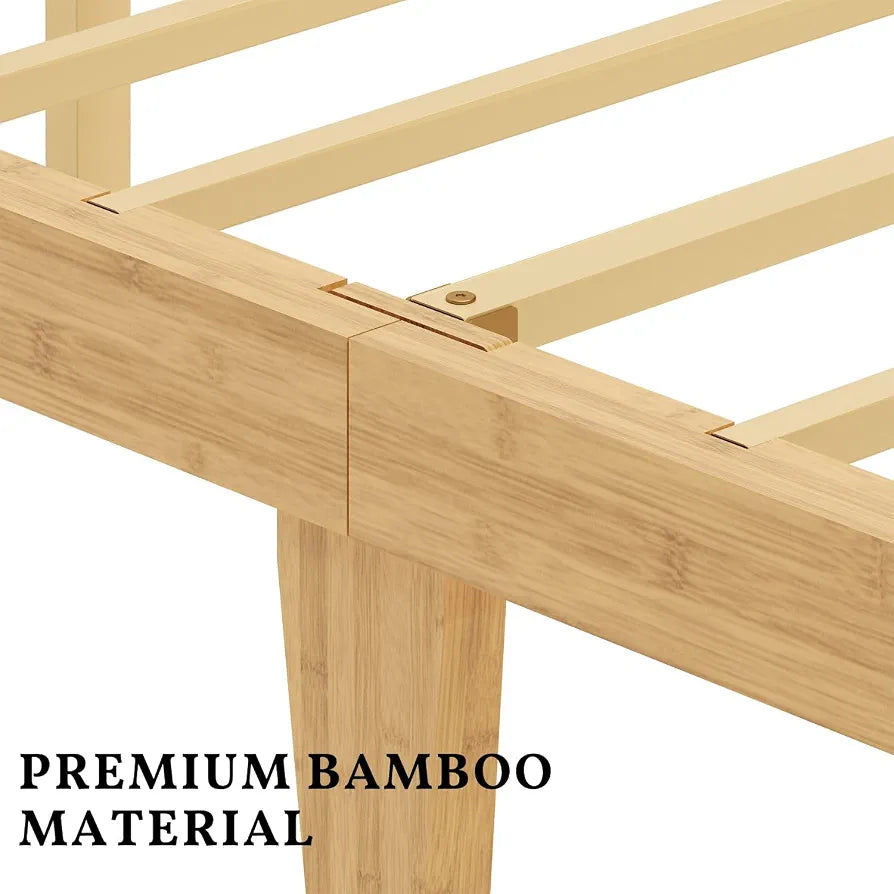 14" Full Bamboo Bed Frame with Wavy Headboard & Footboard