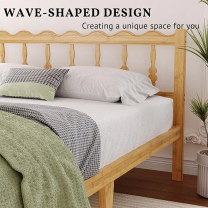 14" Twin Bamboo Bed Frame with Wavy Headboard & Footboard
