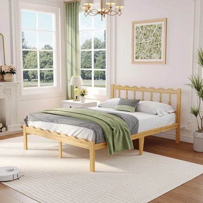 14" Queen Bamboo Bed Frame with Wavy Headboard & Footboard