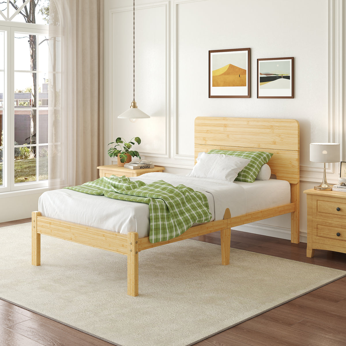 Noise free wooden slat system built for king natural bamboo bed frame