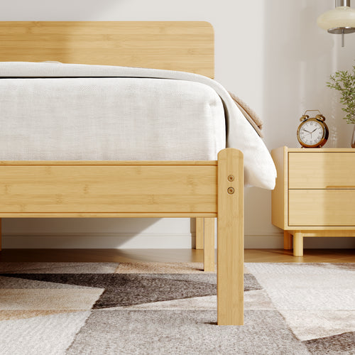 Solid panel headboard and rounded corner on natural bamboo bed