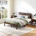 ZIYOO queen walnut bamboo bed frame with solid panel headboard