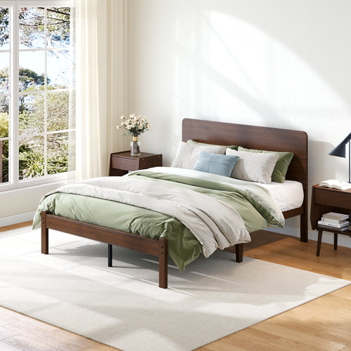 ZIYOO queen walnut bamboo bed frame with solid panel headboard