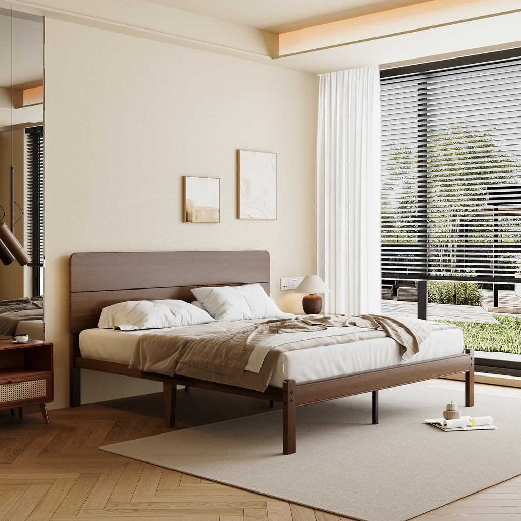Walnut bamboo platform bed foundation with sturdy corner legs
