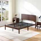 No box spring wooden slats support for queen walnut bed frame