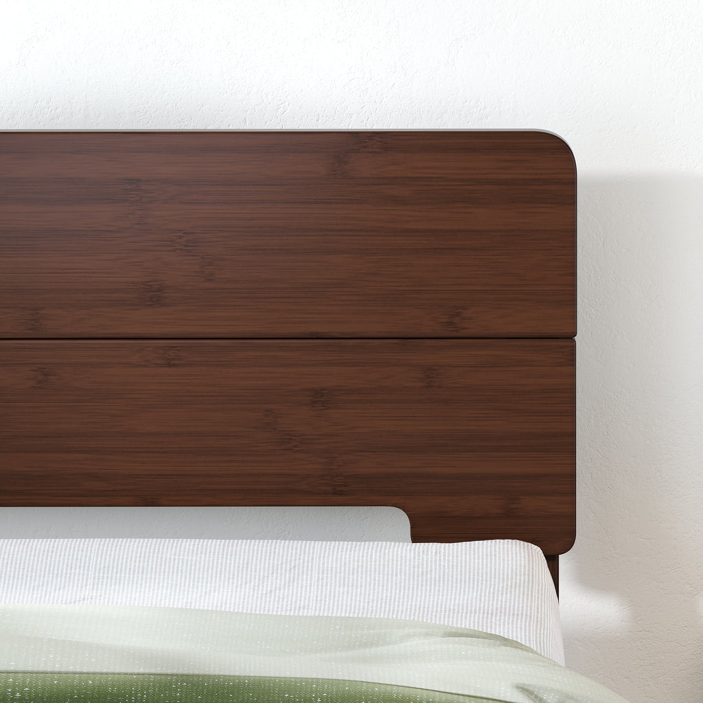 Twin dark walnut bed frame featuring a sleek solid wood headboard