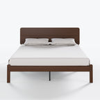 Walnut finish bamboo bed frame highlighting smooth rounded corner legs