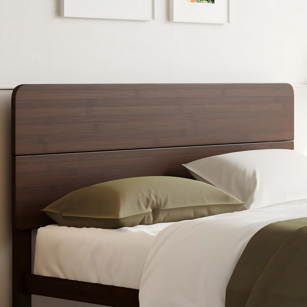 Queen dark wood bamboo bed frame with sturdy flat panel headboard