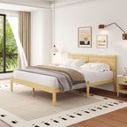 ZIYOO Diamond light wood platform bed frame with carved headboard