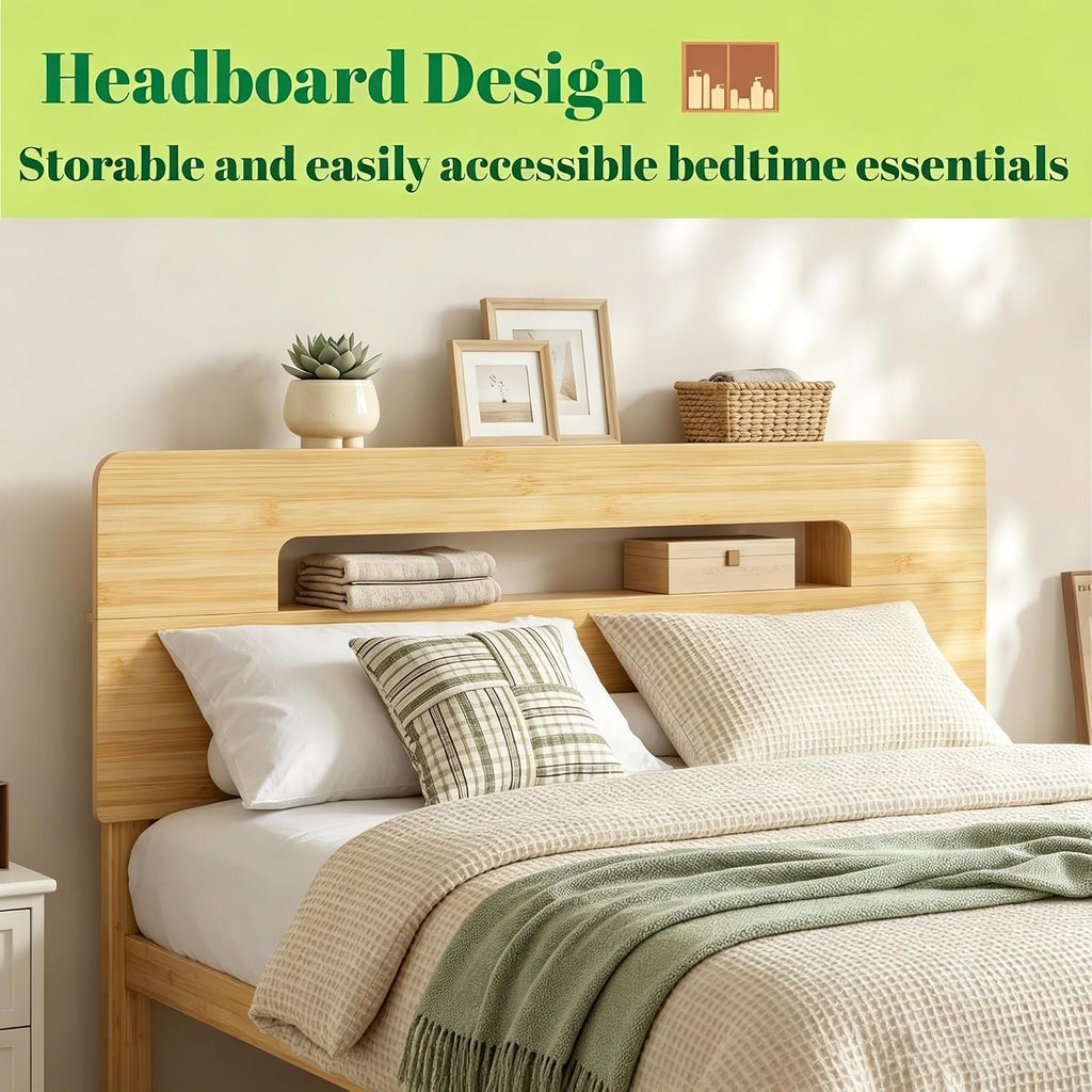 Robotic vacuum underbed storage clearance below king natural bamboo bed frame