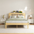 Apartment small bedroom decor with a queen natural bamboo storage headboard bed