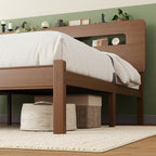 Cozy modern farmhouse bedroom setup with a dark walnut bamboo bed frame