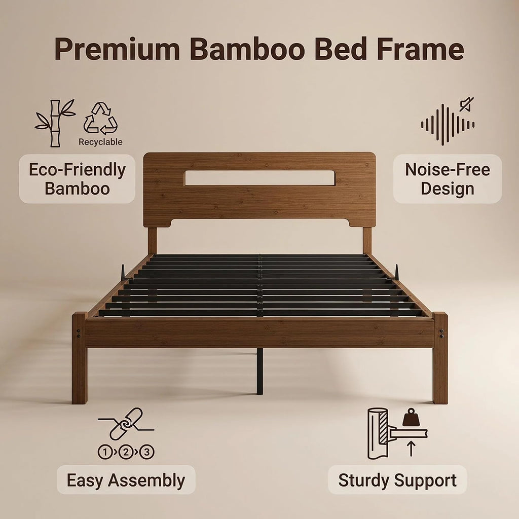 Sunlit modern farmhouse bedroom design featuring a queen dark walnut bed frame