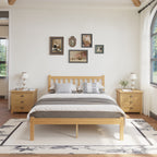 Warm minimalist bedroom layout with light bamboo bed frame and cozy bedside lamp