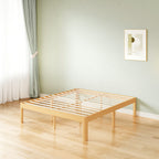 King size platform bed frame placed in a minimalist japandi room