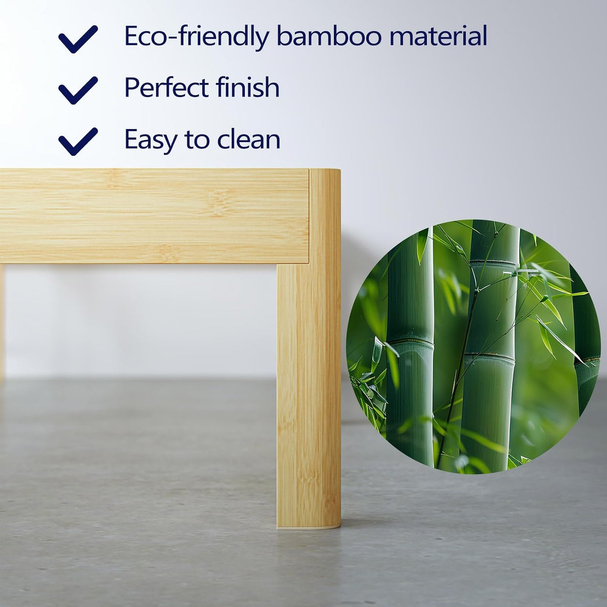 Minimalist low profile bed frame with natural wood aesthetic