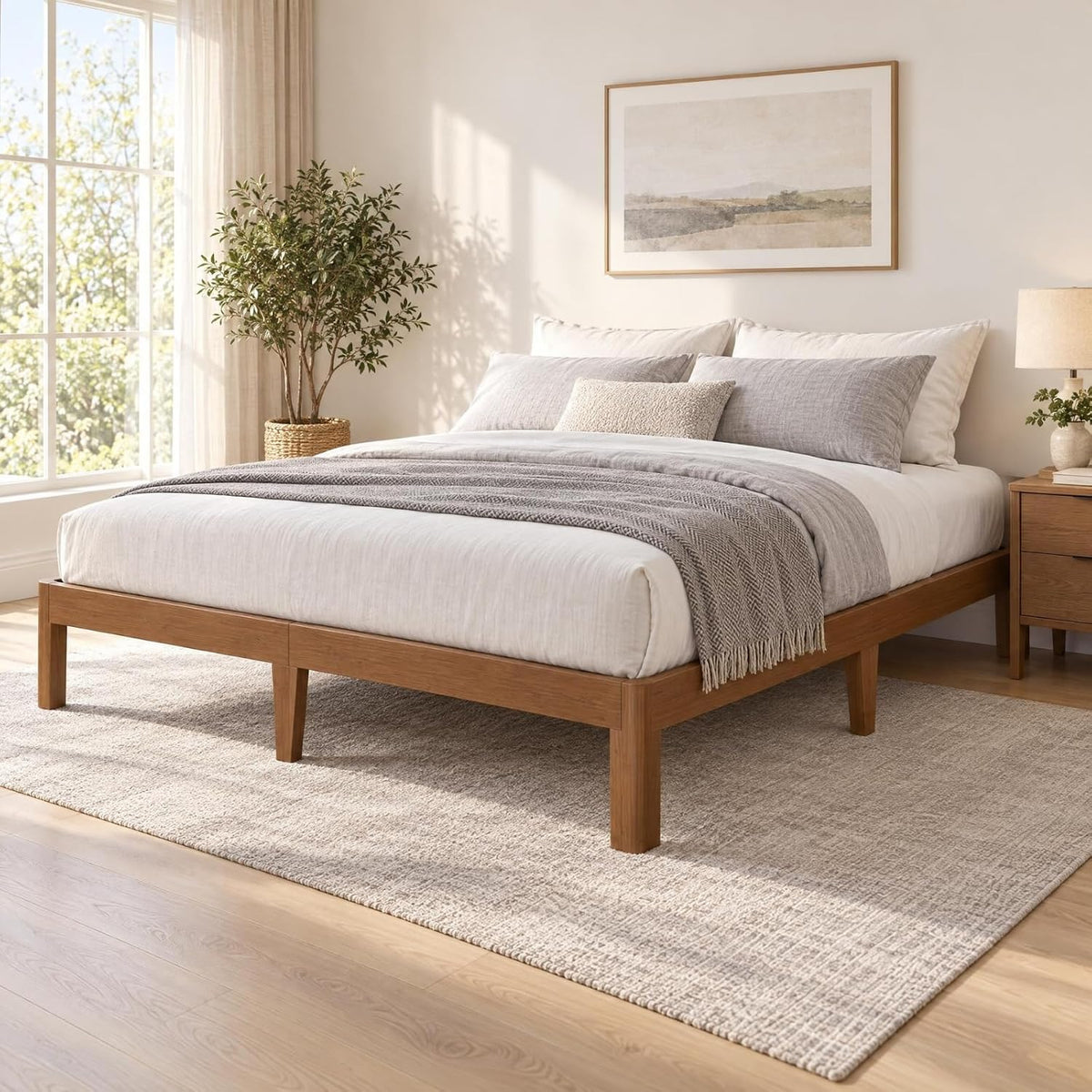 Twin to Cal King Headboardless Platform Bed Frame in Dark Walnut Finish for Minimalist Bedroom