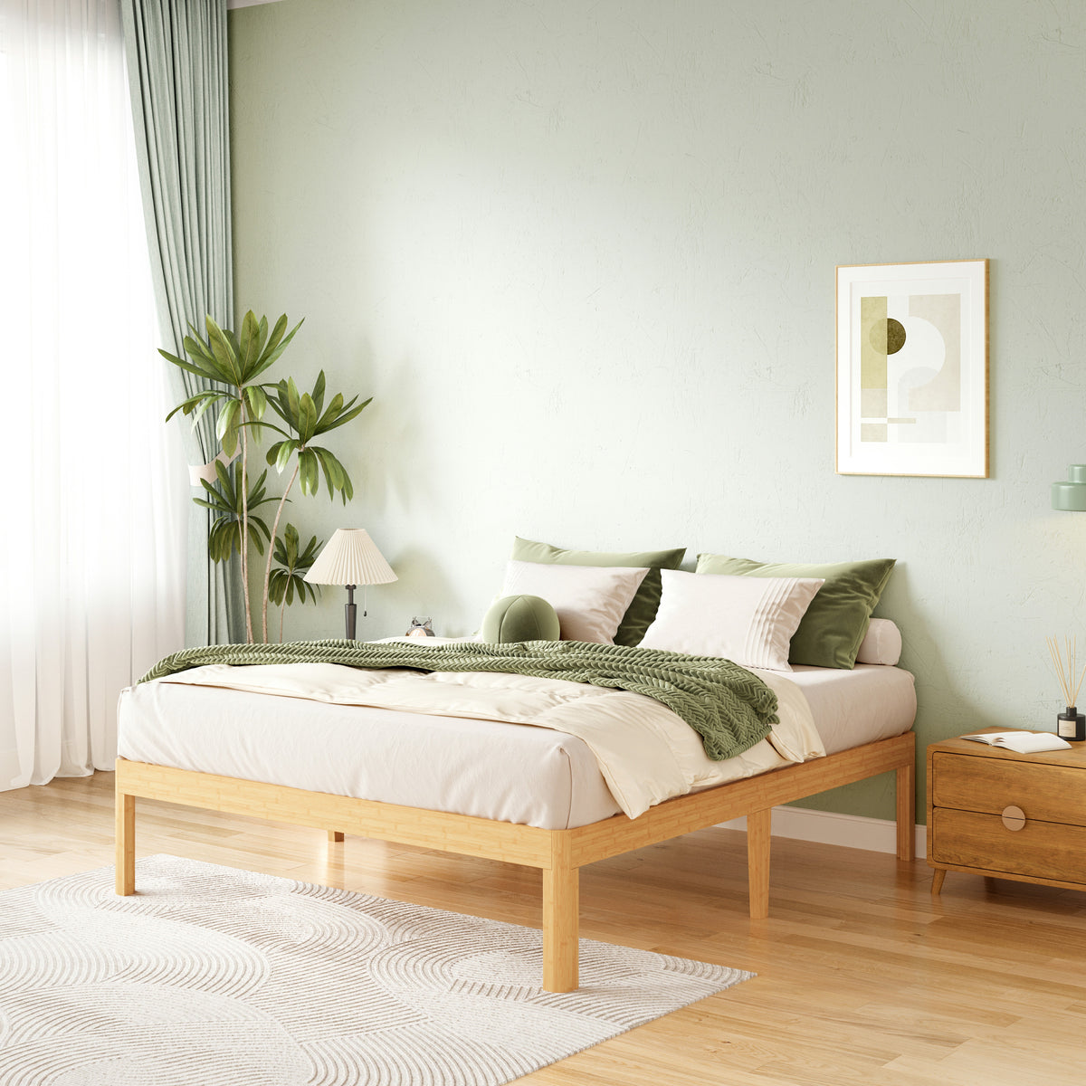 ZIYOO queen wood platform bed frame with headboardless design