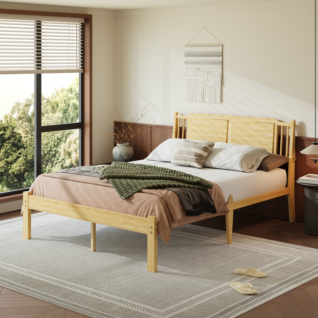 ZIYOO Zen queen bamboo platform bed frame with solid headboard