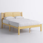 Queen size bamboo platform bed frame arranged in a quiet zen bedroom