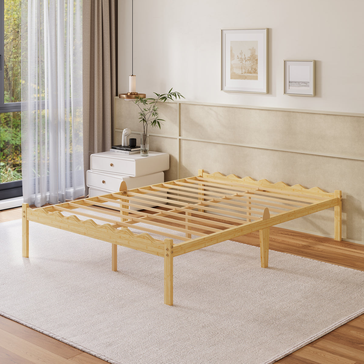 Heavy duty noise free bamboo slats for queen headboardless platform bed