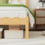 Boho style master bedroom featuring a light beige wooden platform bed