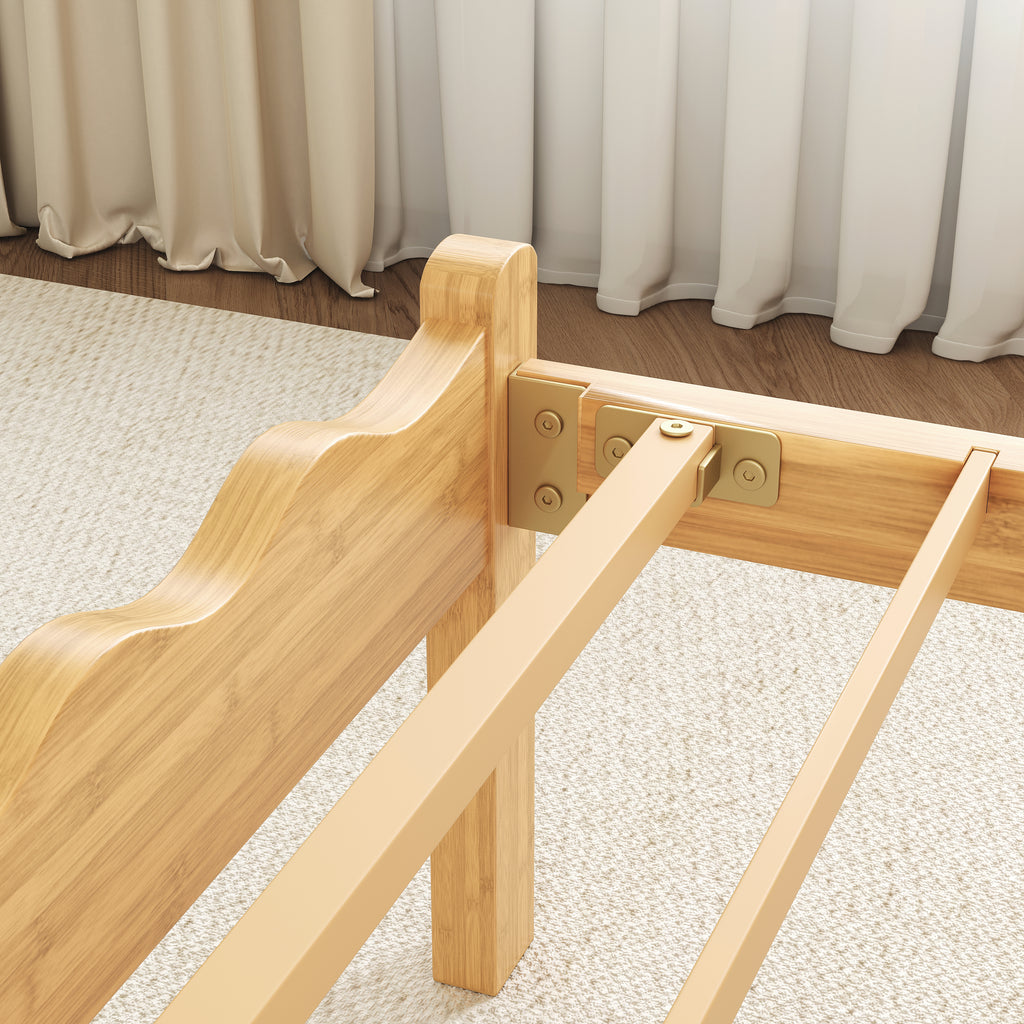 Heavy duty wooden slats foundation supporting a mattress with no box spring