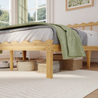 Modern aesthetic bedroom layout styled with a scalloped edge platform bed