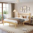 Japandi Boho Bedroom Setup featuring Natural Solid Wood Alternative Spindle Platform Bed