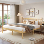 Full Size Spindle Wooden Bed Frame with Carved Bobbin Legs in Sunlit Master Bedroom