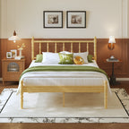 Minimalist Natural Wood Platform Bed Frame Queen Size with Turned Spindle Headboard
