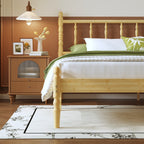 Warm Minimalist Bedroom Aesthetics with Queen Spindle Platform Bed Frame and High Clearance