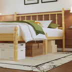 Boho Modern Bamboo Platform Bed Frame with Windsor Spindled Bedboard and Corner Posts