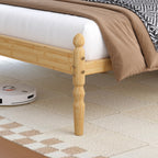 Natural Wooden Platform Bed Frame King Size Style with Spindled Headboard and Under-Bed Clearance