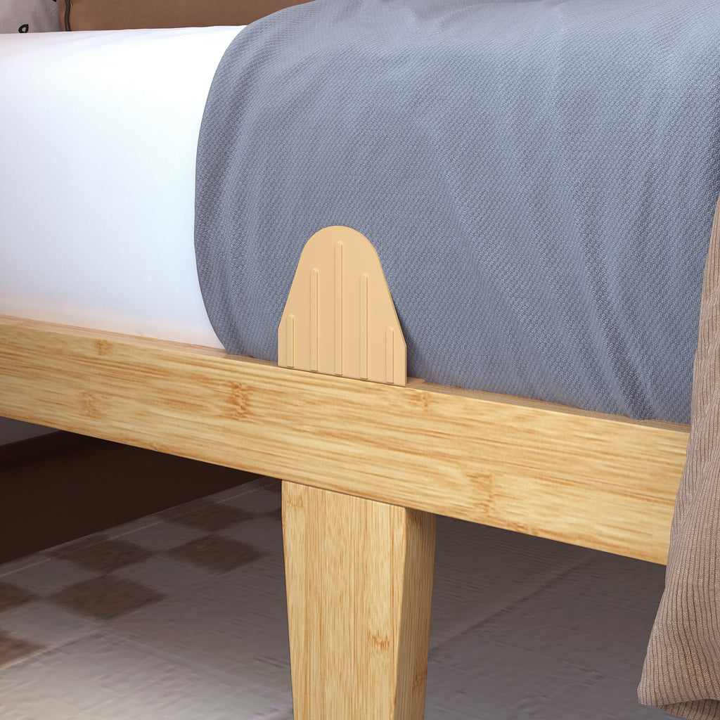 Carved Spindle Post Corner Detail of Solid Bamboo Bed Frame No Box Spring Needed