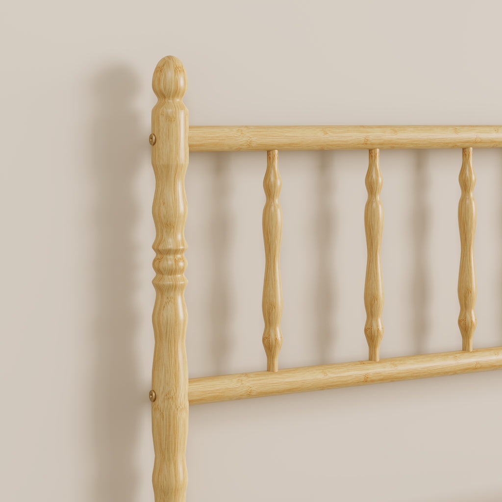 Queen Size Spindle Platform Bed Frame with Solid Bamboo Spindle Headboard in Natural Bedroom