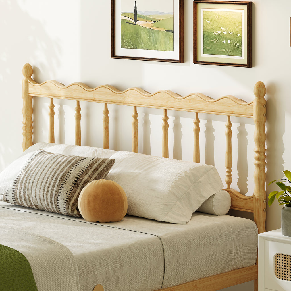 Noise-Free Slat Support Base on King Size Wave Spindle Wooden Bed Frame