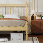 Full Size Wave Spindle Platform Bed Frame with Turned Bobbin Legs in Boho Bedroom