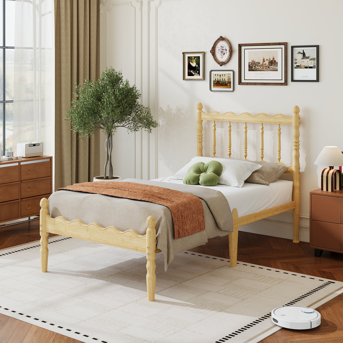 High Under Bed Clearance for Storage beneath Queen Size Wave Spindle Bed Frame