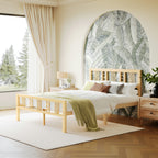 Modern bedroom setup with ZIYOO queen size bamboo platform bed frame and green bedding