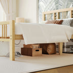 Underbed storage space below ZIYOO full size bamboo bed frame with storage boxes